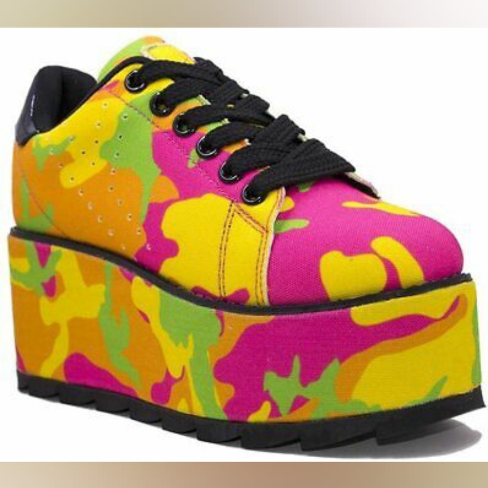 YRU LALA Neon Camo Platform Sneakers